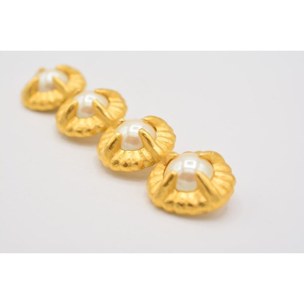 Givenchy Vintage Bar Pin Brooch Pearl Brushed Gold Chunky Runway Signed BinAJ - Picture 5 of 12